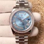 High Quality Copy Rolex Day-Date 40MM Watch - Ice Blue Diamond Roman/Diamond Bezel